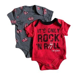 NWOT‎ THE ROLLING STONES SET OF 2 RED/GRAY SHORT SLEEVE GRAPHIC INFANT BODYSUITS